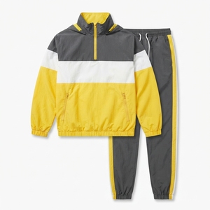 OEM ODM Survêtement décontracté streetwear colorblock, veste coupe-vent légère et imperméable avec pantalon assorti - Product Image 4
