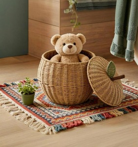 Juego de Cestas de Almacenamiento de Mimbre en Forma de Manzana y Pera, Organizador Natural Tejido a Mano, Adecuado para Sala de Estar, Juguetes y Lavandería - Product Image 4