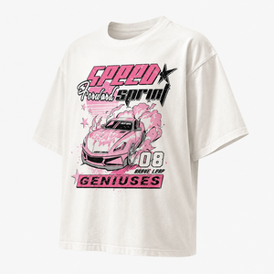 T-shirt unisexe ample en coton/polyester avec motif de voiture de course rétro, coupe ample, manches courtes, respirant, écologique, décontracté - Product Image 6