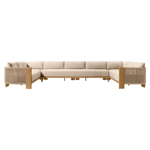 Luxury Outdoor Solid Teak Modular Sectional Sofa Set <b>U</b>-Shaped Waterproof Contemporary Design Rope Detail Lounge Furniture - Product Image 2