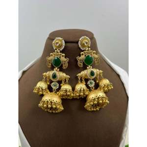 Vintage Indian Ethnic Drop <b>Earrings</b>-Aarika Kashmiri <b>Pearl</b> & <b>Diamond</b> Copper Alloy Jewellery for Party - Product Image 3