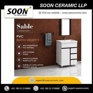 Meuble de salle de bain moderne sur pied avec vasque en céramique et miroir encadré, largeur 30 pouces, armoire en PVC blanc avec tiroirs - Product Image 4
