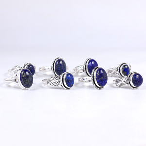 Anillo de Compromiso y Boda para Mujer, Hecho a Mano, con Lapislázuli, Decorativo, con Cuentas, Chapado en Plata de Ley, Estilo Vintage - Product Image 3