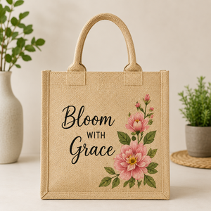Custom Printed Floral Jute Tote <b>Bag</b> Rope Eco-Friendly <b>Reusable</b> Shopping Gift Exhibition Promotional Grocery Carry <b>Bag</b> Wholesale - Product Image 1