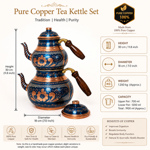 Handmade Turkish Copper <b>Tea</b> Pot <b>Set</b> Blue Enamel Painted Copper <b>Tea</b> Kettle Wooden Handle OEM ODM Wholesale Manufacturer - Product Image 5