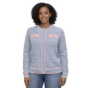 Cárdigan Azul Claro para Mujer, Suéter de Punto con Botones al Frente, Manga Larga, Estilo Casual para Oficina, Ribete en Contraste, Venta al Por Mayor OEM - Product Image 3