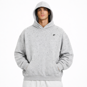 เสื้อฮู้ดดี้โอเวอร์ไซส์ผู้ชาย ลายจุดสีเทา ผ้าฝ้าย 100% เฟรนช์เทอร์รี่ สไตล์ลำลอง สตรีทแวร์ เสื้อฮู้ดแบบสวมหัว ใส่ได้ในฤดูใบไม้ร่วง สไตล์อเมริกัน - Product Image 1