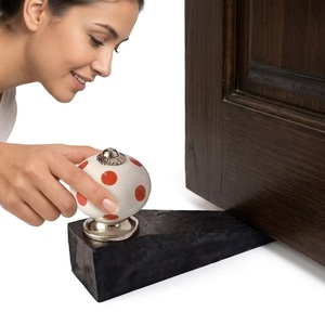 Traditional White <b>Ceramic</b> Door <b>Knob</b> with Red Polka Dots on Black Wood Base for Entry Door Use - Product Image 2