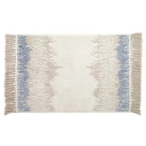 Ikat Pattern Cotton Bath <b>Mat</b> Rectangle Bohemian Style Woven With Fringe Non-Slip Rubber Backing Machine Washable - Product Image 5