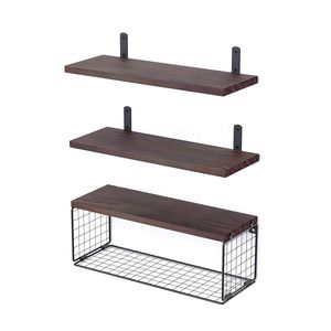 2-in-1 galleggiante a parete cesto portaoggetti in legno scaffali da bagno per wc camera da letto soggiorno cucina decorazione della parete della casa - Product Image 6