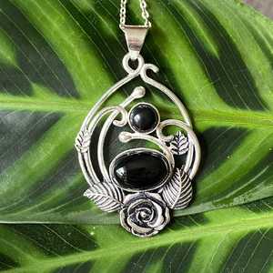 <b>Angelic</b> Double Black Onyx Flower Pendant 925 Sterling Silver Fairy Whimsigoth Jewelry Handmade Tasmania Australia - Product Image 6