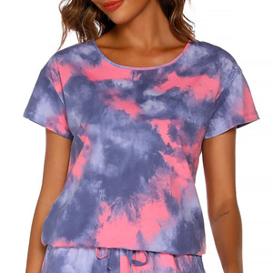 Custom Logo Women's T Shirt & Shorts <b>Set</b> <b>Tie</b> <b>Dye</b> Print Summer 2 Piece Gym Wear Plain Cotton Twin <b>Set</b> OEM ODM Wholesale - Product Image 5