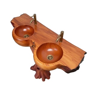 Bathroom vanity sink with live edge wood shelf double vessel sink for powder room Solid wood bathroom vanity handmade reclaimed - Product Image 1