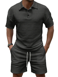 Ensemble polo et short pour homme vert menthe, tricoté, couleur unie, tenue décontractée d'été, respirant, 100 % polyester 2026 - Product Image 5