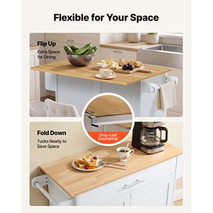 Îlot de cuisine en bois massif avec rangement, chariot mobile de 42,28 pouces de large avec roulettes pivotantes et tiroir - Product Image 4