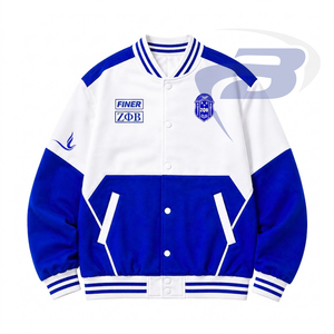 เสื้อแจ็คเก็ตวาร์ซิตี้ Zeta Phi Beta ZPB สีน้ำเงินขาว แบบตัวอักษรกรีก ปักลายสไตล์วิทยาลัย สำหรับผู้หญิง - Product Image 1