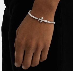 <b>Silver</b> Color Cross Diamond <b>Bracelet</b> Bangle Cubic Open <b>Cuff</b> Jewelry for unisex Party Wear - Product Image 1