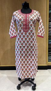 เสื้อคุर्ติแขนยาวพิมพ์ลาย ผ้าฝ้าย 100% ระบายอากาศได้ดี เหมาะสำหรับใส่ทำงานในออฟฟิศ ดีไซน์เรียบง่าย สำหรับฤดูใบไม้ผลิ/ฤดูร้อน - Product Image 3