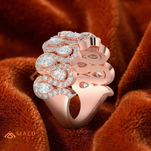 Luxury 14K Rose Gold Lab Grown Diamond Asymmetric Open <b>Ring</b> | Baguette & Round Brilliant Cut Cluster Bypass Band |<b>Statement</b> <b>Ring</b> - Product Image 2