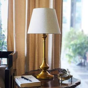 Polished Brass Finish Metal Table <b>Lamp</b> Bedside Floor <b>Lamp</b> with Beige Fabric Shade for Bedroom Living Room Decor - Product Image 2