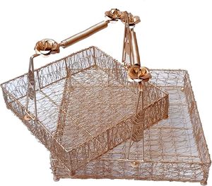 Round Metal Mesh Wire <b>Hamper</b> Basket Rose Gold Decorative Shagun Tray for Fruits Sweets <b>Gifts</b> <b>Wedding</b> Return <b>Gift</b> - Product Image 2