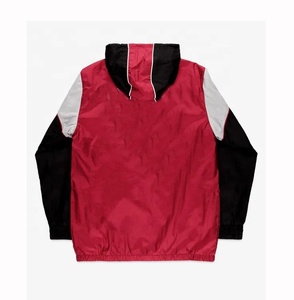 เสื้อแจ็คเก็ตผู้ชายแบบมีฮู้ดกันลม สีแดงดำ ตัดต่อสี โพลีเอสเตอร์ สวมใส่สบายๆ ในฤดูใบไม้ร่วง มีกระเป๋าหน้า แบบสวมหัว - Product Image 2