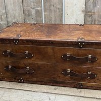 Table basse multifonction en bois de manguier faite à la main, écologique, coffre de rangement en cuir buff, meuble vintage clouté de laiton