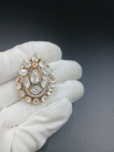 brooch in polki stone with <b>gold</b> plated in silver 925 jewelry for wedding handmade brooch for unisex party wear brooch for gift - Product Image 1