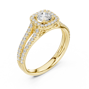 Bague de Mariage en Or 14K 18K avec Diamant de Laboratoire Taille Ronde et Halo Coussin, Bague à Double Pavé DEFVVS 1.00Ct, ODM - Product Image 3