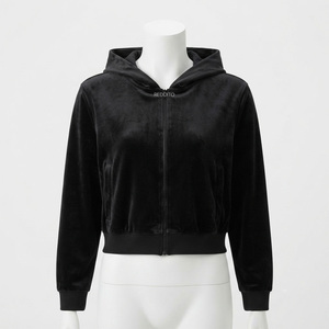 Wholesale Women's Velvet Hoodie Zipper up Full Sleeve Slim Fit Winter Outdoor Casual Wear High Quality <b>Sweatshirt</b> Pockets - Product Image 1