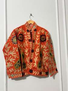 Chaqueta Bomber de Terciopelo Rosa con Bordado Suzani, Estilo Hippie Vintage, Cálida para Invierno, con Estampado Floral, Reversible y Transpirable - Product Image 2