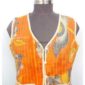 Handmade Eco-Friendly 100% Pure Cotton Reversible Breathable Quick Dry Knitted Vintage V-neck Button Short Outerwear Vest <b>Jacket</b> - Product Image 2