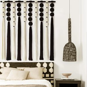 Large Macrame <b>Wall</b> Hanging Macrame <b>Wall</b> <b>Decor</b> Black and White Sphericity Cotton Textile <b>Wall</b> Hanging - Product Image 2