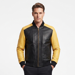 Wholesale <b>Men</b> PU Leather Bomber <b>Jacket</b> <b>Men's</b> Fashion Leather Bomber <b>Jacket</b> <b>Men</b> Zipper Leather Bomber <b>Jacket</b> - Product Image 1
