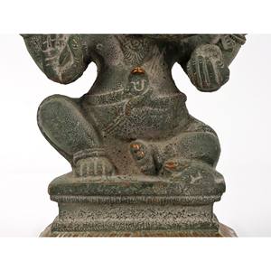 ทำด้วยมือ6นิ้วท่านลอร์ดนั่ง ganpati (Ganesha) กรอบทองเหลืองสีเขียว Patina จบ - Product Image 3