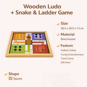 Juego de mesa de madera Ludo y Serpientes y Escaleras |   Juego de Mesa Familiar Hecho a Mano con Madera de Haya, Juguete Educativo para Niños - Product Image 5