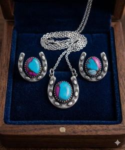 Conjunto de colgante de algodón de azúcar turquesa de plata 925, estilo bohemio, joyería para mujer, uso diario, engaste de bisel - Product Image 3