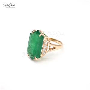 Bague de cocktail de luxe en émeraude zambienne et diamants, or rose massif 14 carats, 9,93 carats au total, sertie à griffes, livraison rapide, bague de fiançailles - Product Image 3