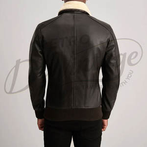 Chaqueta de Piloto de Cuero Genuino Negro para Hombre, Abrigo de Invierno Cálido con Forro de Piel de Oveja Crema, Chaqueta de Motero - Product Image 1