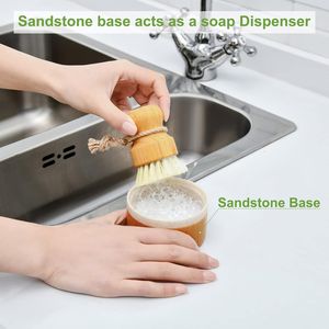 Set di Spazzole per Piatti in Bambù con Dispenser di Sapone, Spazzola Naturale in Legno per Pulire Pentole e Padelle - Product Image 2