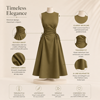 Robe maxi élégante en vert olive, écologique, naturelle, avec taille froncée pour femmes |   Débardeur décontracté à cordon de serrage réglable pour soirée