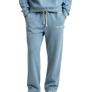 Men Light Blue Fleece Sweatpants Drawstring Elastic Waist Straight Leg Relaxed Fit Casual Winter Lounge <b>Trousers</b> <b>with</b> <b>Pockets</b> - Product Image 1
