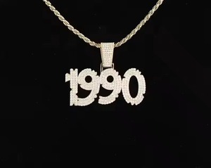 Collier pendentif personnalisable plaqué or, entièrement serti de diamants, lettres et chiffres en moissanite, pendentif scintillant, bijoux hip-hop - Product Image 3