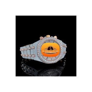 Montre de luxe pour homme NM JEWELLRY WATCHES, montre à quartz hip-hop, 45 mm, lunette sertie de diamants, bracelet en acier inoxydable, affichage analogique, date automatique - Product Image 1