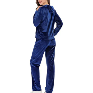 Survêtement personnalisé en velours, très populaire, grande taille, pour femme, avec sweat à capuche zippé en coton et pantalon de jogging, ensemble 2 pièces en velours pour femme - Product Image 2
