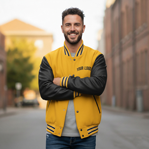 OEM Wholesale High Quality 100% <b>Wool</b> Canvas Body Leather Sleeves Men's Winter Jacket Custom Embroidered Logo Varsity Jacket - Product Image 1