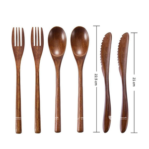Juego de Cubiertos de Madera Ecológicos Hechos a Mano, Kit de Cuchara, Tenedor y Cuchillo de Madera Natural Reutilizable - Product Image 2