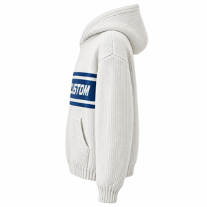 Sweat à capuche unisexe en molleton tricoté imprimé sur mesure, coupe oversize, rayures blanches et bleues, avec poche, hiver, décontracté, écoresponsable - Product Image 5