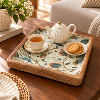 Plateau de service carré en bois naturel émaillé |   Plateau de table décoratif à motif floral et d'oiseaux, pour la maison, la cuisine, les cadeaux
