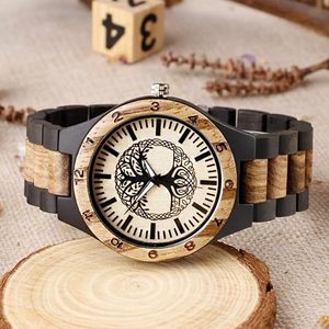 Montre-bracelet de luxe en bois naturel et quartz pour homme, boîtier et bracelet de 20 mm de largeur, affichage à aiguilles, design Art Déco, style antique fait main - Product Image 4